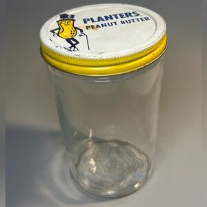 Vintage Planters Mr. Peanut Butter  Glass Jar W/ White Tin Lid